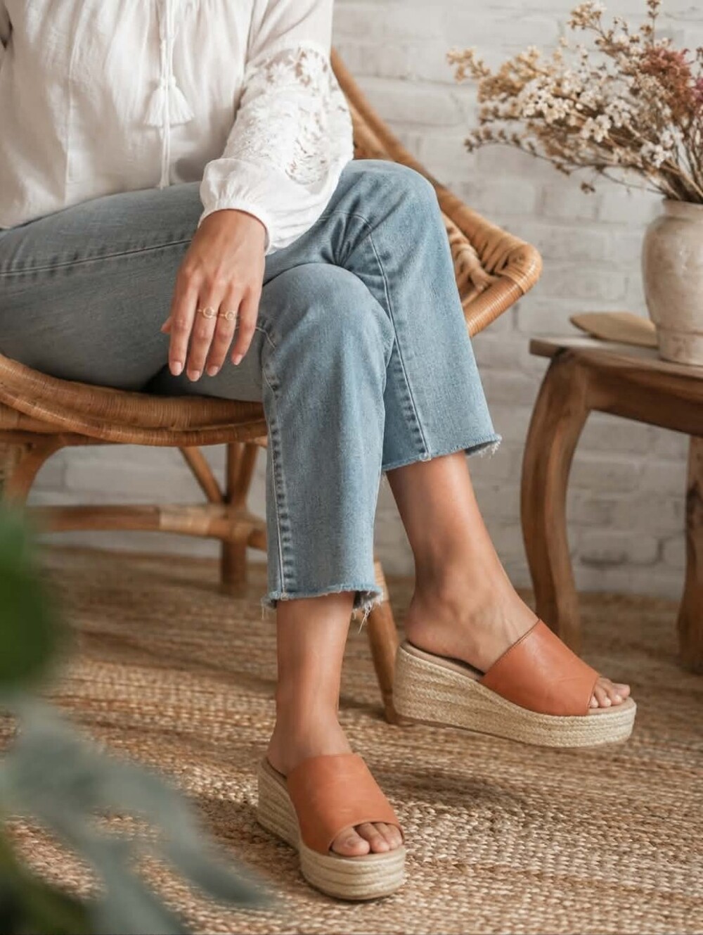 NYC Orange Espadrille Wedge Slide Sandals